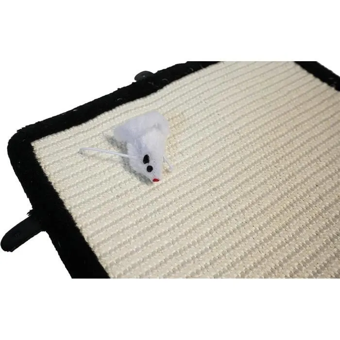 AIMÉ Tapis Griffoir pour Chat 35 x 55 cm avec Jouet Souris Suspendu, Sisal et Peluche Noire, Motif Patte