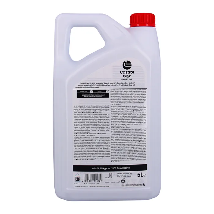 Castrol Huile Moteur GTX 5W-30 C4 5 Litres - Normes ACEA C4, RN0720, 226.51 - Formule 3X-Clean pour Nettoyage et Protection