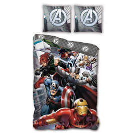 MARVEL - Housse de couette Avengers 140x200 cm + housse de traversin 63x63 cm - Microfibre polyester 100% pour lit 90 cm