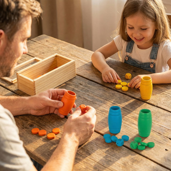 DEQUBE Jeu de Parchís en bois avec accessoires pour 4 joueurs - D00335