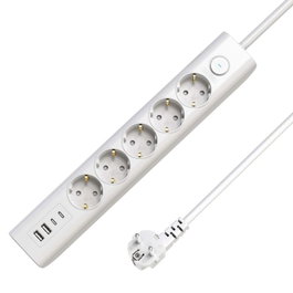 MicroConnect Multiprise Schuko USB 5 voies avec interrupteur, Blanc