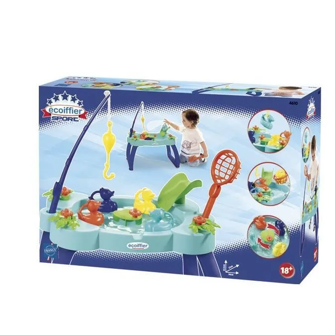 Ecoiffier - Table de pêche aux canards pour enfants - Jeu de plein air avec 4 canards, canne à pêche, épuisette, toboggan et manivelle