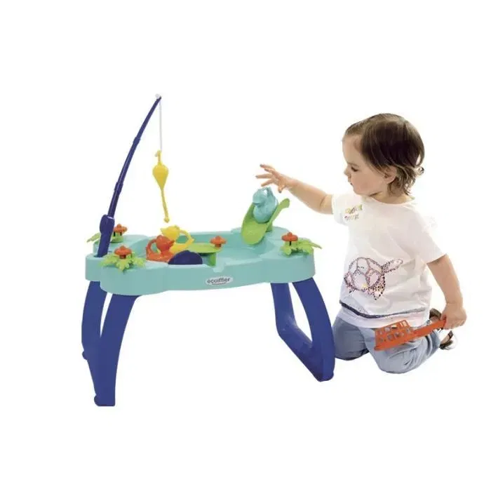 Ecoiffier - Table de pêche aux canards pour enfants - Jeu de plein air avec 4 canards, canne à pêche, épuisette, toboggan et manivelle