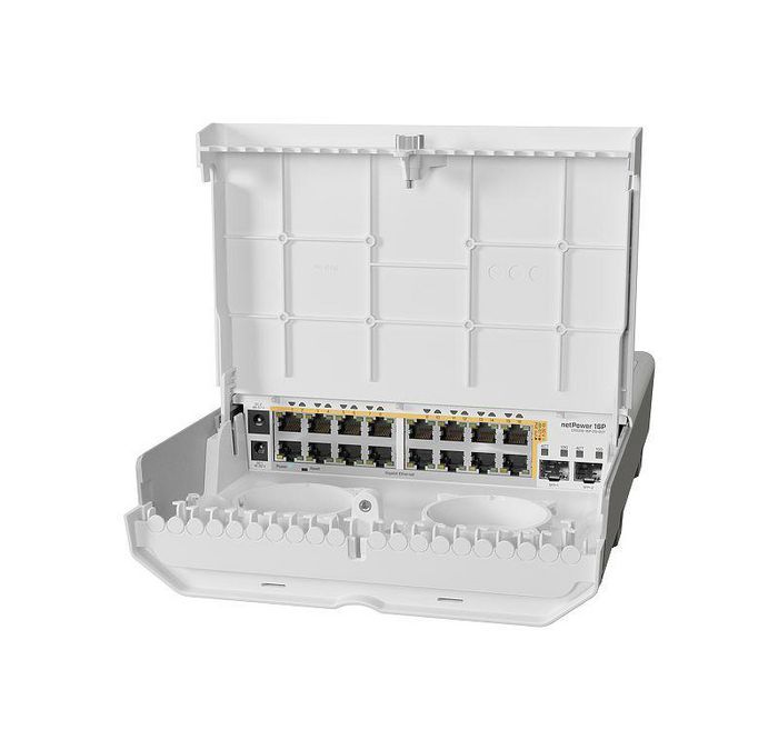 MikroTik netPower 16P - Commutateur Ethernet Gigabit PoE extérieur 16 ports LAN, 2 ports SFP+ 10G, 36 Gbps, 24/48V (802.3af/at), boîtier robuste pour installation en extérieur MikroTik netPower 16P - Commutateur Ethernet Gigabit PoE extérieur 16 ports LAN, 2 ports SFP+ 10G, 36 Gbps, 24/48V (802.3af/at), boîtier robuste pour installation en extérieur