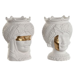 Cache-pot Home ESPRIT Blanc Doré Porcelaine 15 x 15 x 26.5 cm (2 Unités)