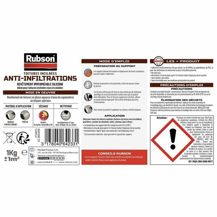 Rubson Revêtement d'étanchéité Anti-infiltrations Gris Mat 1kg