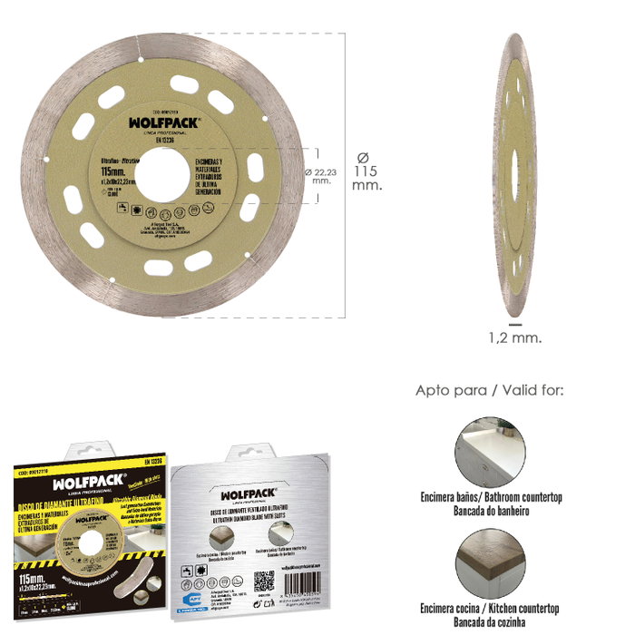 WOLFPACK LINEA PROFESIONAL Disque diamanté 115 mm ventilé pour porcelaine et sols WOLFPACK LINEA PROFESIONAL Disque diamanté 115 mm ventilé pour porcelaine et sols