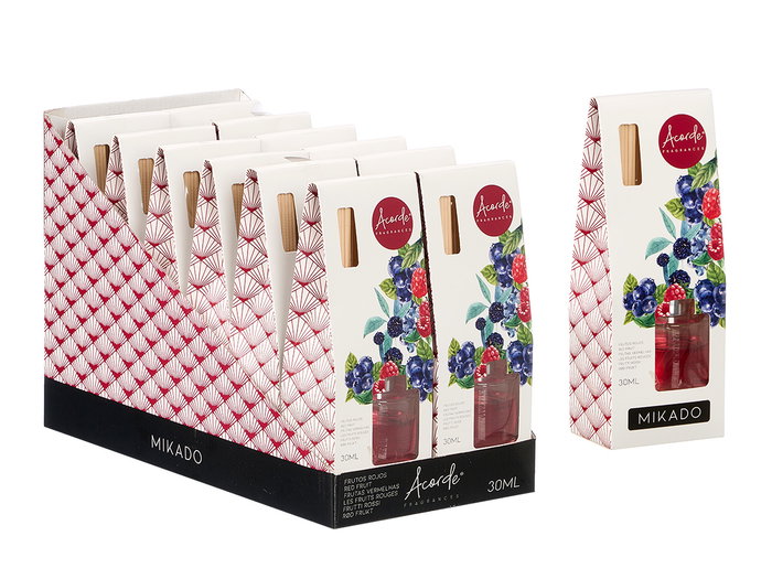 Acorde Mikado Frutos Rojos Diffuseur 30 ml Verre Rouge 7,5x20x5 cm (Set de 24)