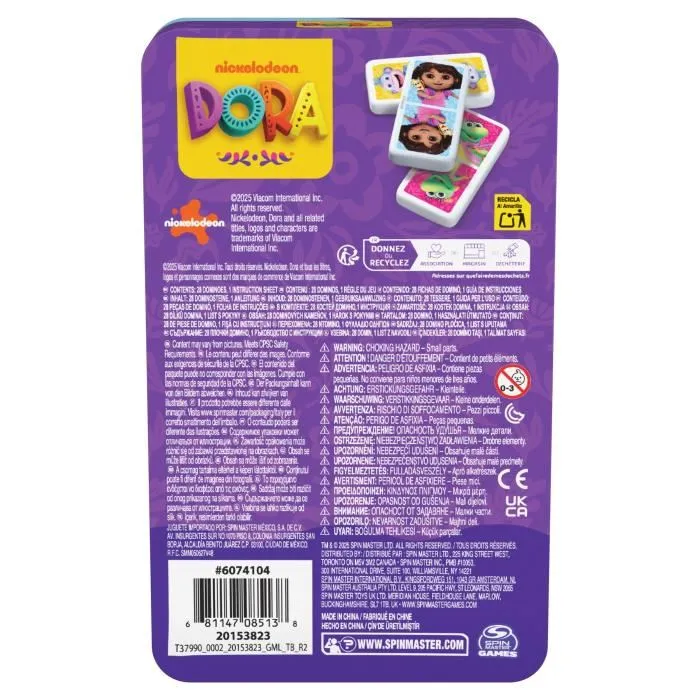Spinmaster - Dora l'exploratrice - Jeu de dominos - 28 pièces - Boîte métallique - De 2 à 4 joueurs - Dès 4 ans