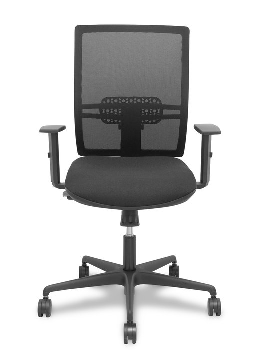 Chaise Yunquera Synchro 4 positions tissu Noir Base en nylon noir Accoudoir 1D Sans appui-tête Roulettes 65mm nylon