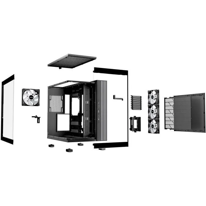 Be Quiet! Boîtier PC Light Base 600 LX Noir avec Panneaux en Verre Trémpé, 4 Ventilateurs ARGB Light Wings 120 mm PWM, Support VGA, USB 3.2 Gen 2 Type-C, Inversible et Horizontal