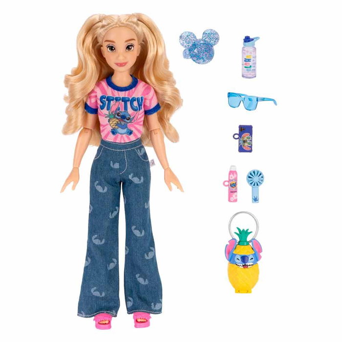 JAKKS PACIFIC - Poupée Fashion Doll Stitch Disney Lilo & Stitch 25cm avec 13 Points d'Articulation, Sac et Accessoires
