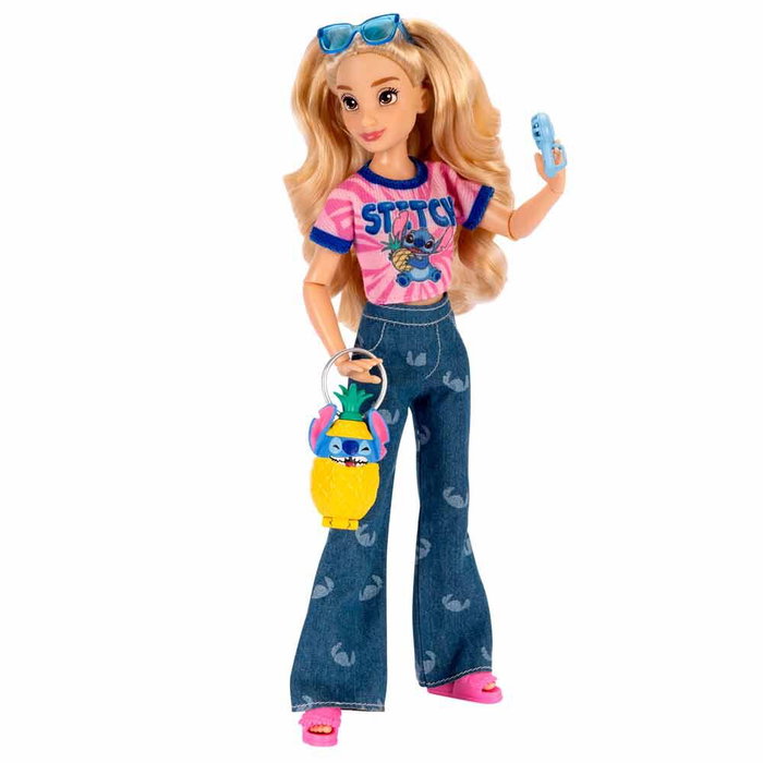 JAKKS PACIFIC - Poupée Fashion Doll Stitch Disney Lilo & Stitch 25cm avec 13 Points d'Articulation, Sac et Accessoires