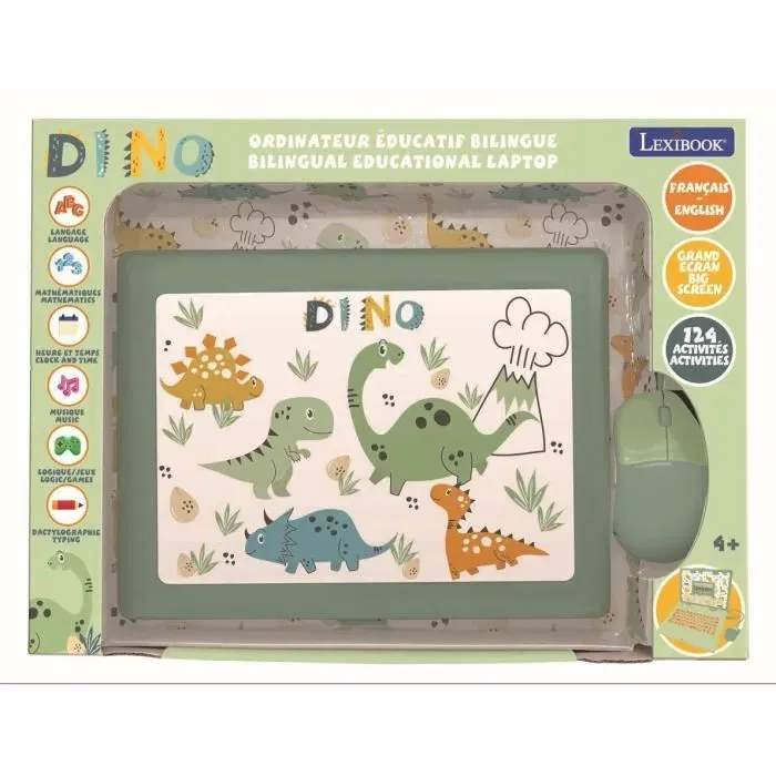 Lexibook - Ordinateur éducatif bilingue pour enfants Dinosaure - 124 activités interactives en anglais et français avec souris et clavier