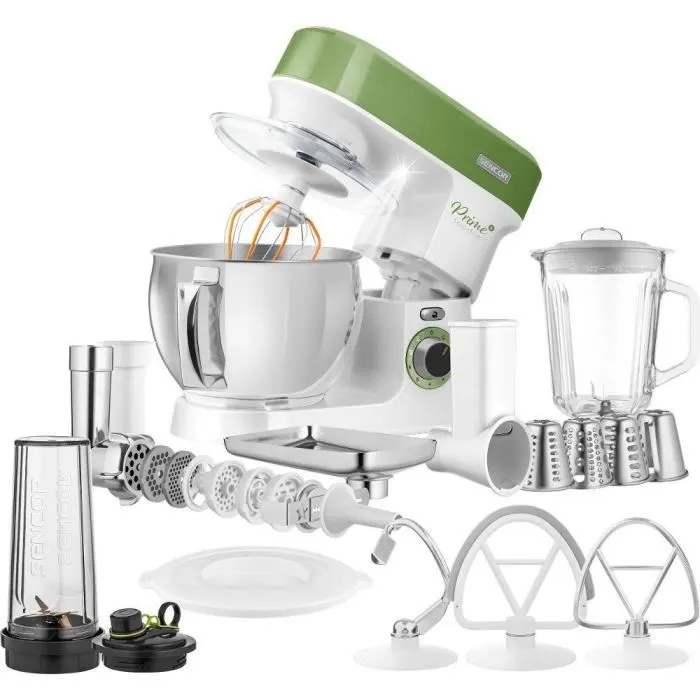 Robot pâtissier Sencor STM 3780GG - 1200W, bol inox 5L, 6 vitesses, 4 accessoires, éclairage LED