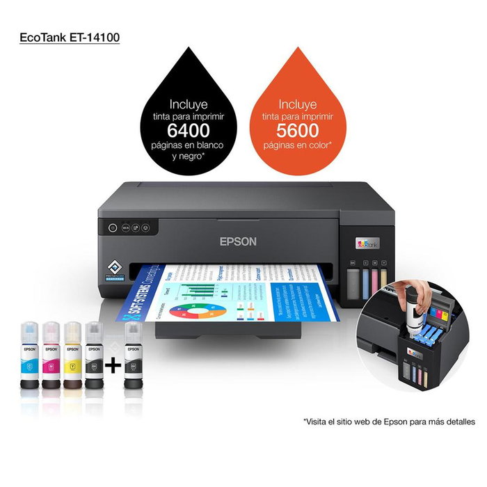 Epson ET-14100 Imprimante A3 4 Couleurs Ecotank Wi-Fi USB Faible Coût d'Impression