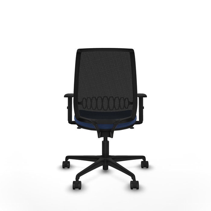 Chaise Alares Synchro 5 positions tissu Bleu foncé Maille Noir Base en nylon noir Accoudoir 1D Sans appui-tête Roulettes 65mm nylon