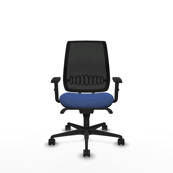 Chaise Alares Synchro 5 positions tissu Bleu foncé Maille Noir Base en nylon noir Accoudoir 1D Sans appui-tête Roulettes 65mm nylon
