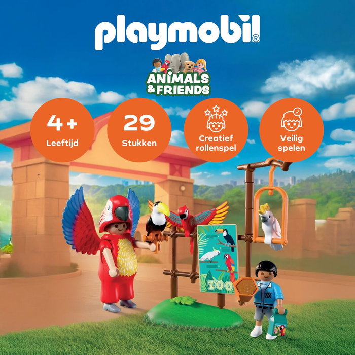 Playmobil Zoo : Mascotte perroquet coloré & enfant 72074