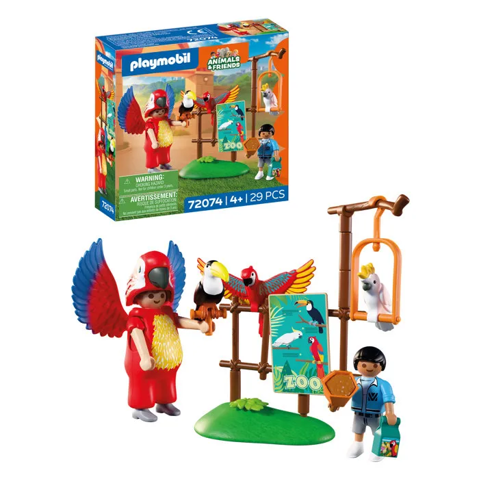 Playmobil 72074 - Set Mascotte Perroquet Coloré et Enfant pour Zoo, Figurines Créatives et Joyeuses