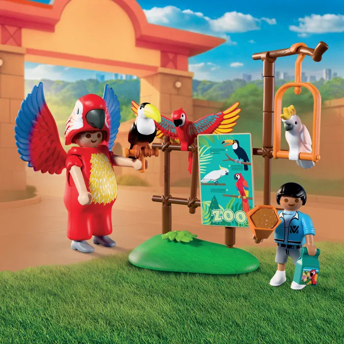Playmobil 72074 - Set Mascotte Perroquet Coloré et Enfant pour Zoo, Figurines Créatives et Joyeuses