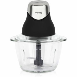 H.Koenig LEO8 Mini hachoir électrique Noir mat et chrome avec bol en verre 1 L