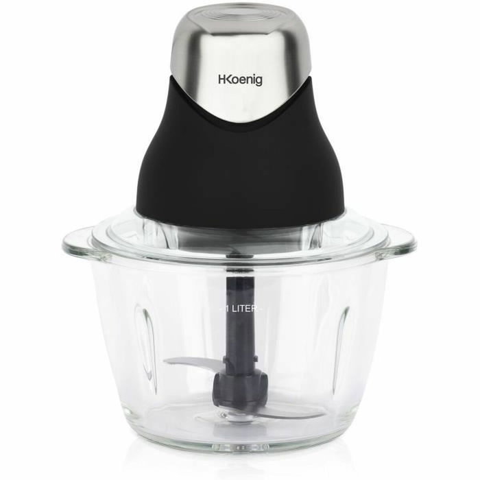 H.Koenig LEO8 Mini hachoir électrique Noir mat et chrome avec bol en verre 1 L