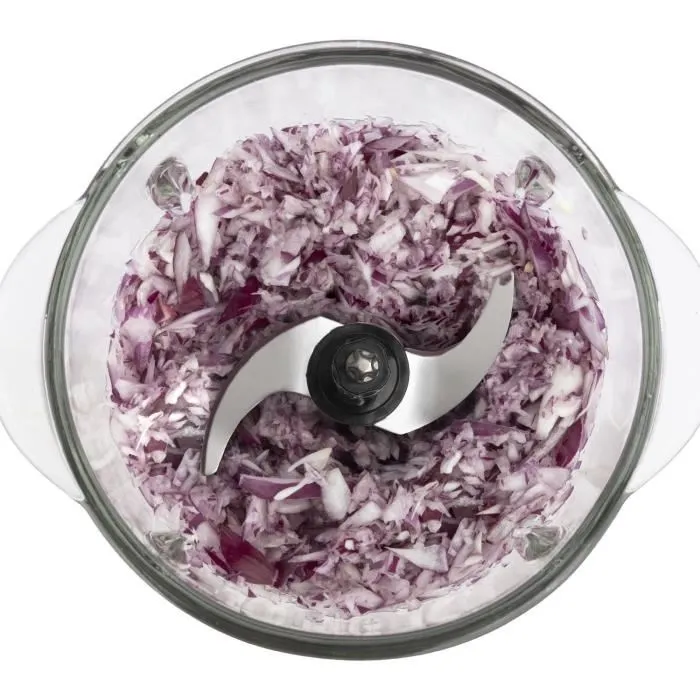 H.Koenig LEO8 - Mini hachoir électrique 320 W, bol en verre gradué 1 L (capacité 500 mL), lames en acier inoxydable, finition noir mat et chrome