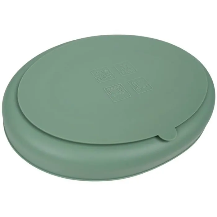 Thermobaby - Pack Repas en Silicone Vert Cactus - Assiette à Ventouse, Bol, Bavoir et 2 Cuillères - Sans BPA, Incassable, Micro-ondes et Lave-vaisselle