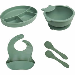 Thermobaby Pack Repas Silicone Vert Cactus - Assiette, bol, bavoir et cuillères