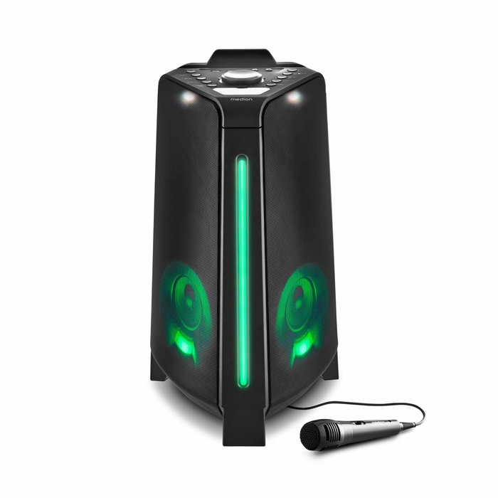 Medion Enceinte Bluetooth 5.3 avec micro, effets lumineux et fonctions karaoké Medion Enceinte Bluetooth 5.3 avec micro, effets lumineux et fonctions karaoké