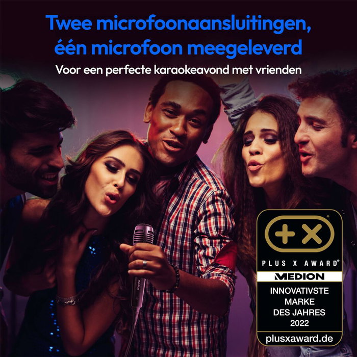 Medion Enceinte Bluetooth 5.3 avec micro, effets lumineux et fonctions karaoké Medion Enceinte Bluetooth 5.3 avec micro, effets lumineux et fonctions karaoké