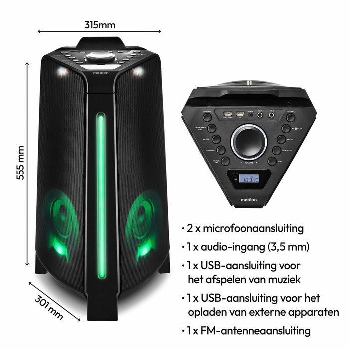 Medion Enceinte Bluetooth 5.3 avec micro, effets lumineux et fonctions karaoké Medion Enceinte Bluetooth 5.3 avec micro, effets lumineux et fonctions karaoké