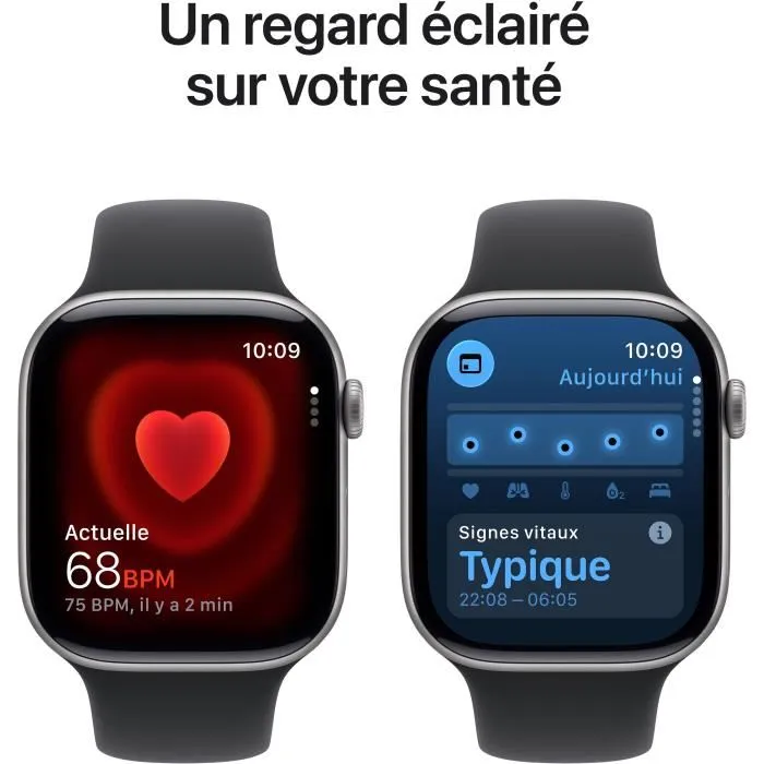 Apple Watch Series 11 GPS - 46mm - Boîtier Aluminium Space Grey - Bracelet Sport Noir Taille S/M