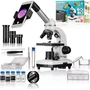 Bresser SEL Microscope Biologique pour Étudiant, Zoom Barlow 40x-1600x, Éclairage LED, Support Smartphone, Coffret Rigide avec Kit d'Expérimentation