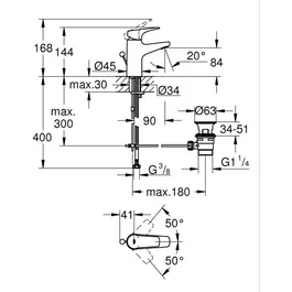 GROHE Start Flow Mitigeur Monocommande pour Lavabo, Chromé, Taille S, 23809000, Economie d'Eau avec Cartouche LongLife