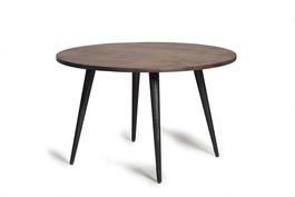 GINER Y COLOMER Table ronde de salle à manger en bois d'acacia massif avec pieds métal noir - Ø 120 cm, H 76 cm - À monter