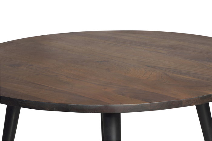 GINER Y COLOMER Table ronde de salle à manger en bois d'acacia massif avec pieds métal noir - Ø 120 cm, H 76 cm - À monter