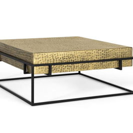 GINER Y COLOMER - Table basse carrée avec structure en fer doré et plateau en aluminium doré à motifs - Design moderne industriel - Noir et doré