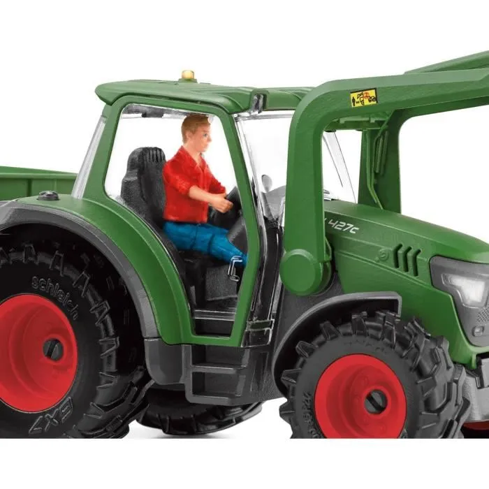 Schleich 42608 - Coffre Tracteur et Remorque de la Ferme avec 1 Tracteur, 1 Remorque, 1 Figurine Humaine Articulée et 1 Figurine de Chien - Jouet pour Enfants dès 3 Ans