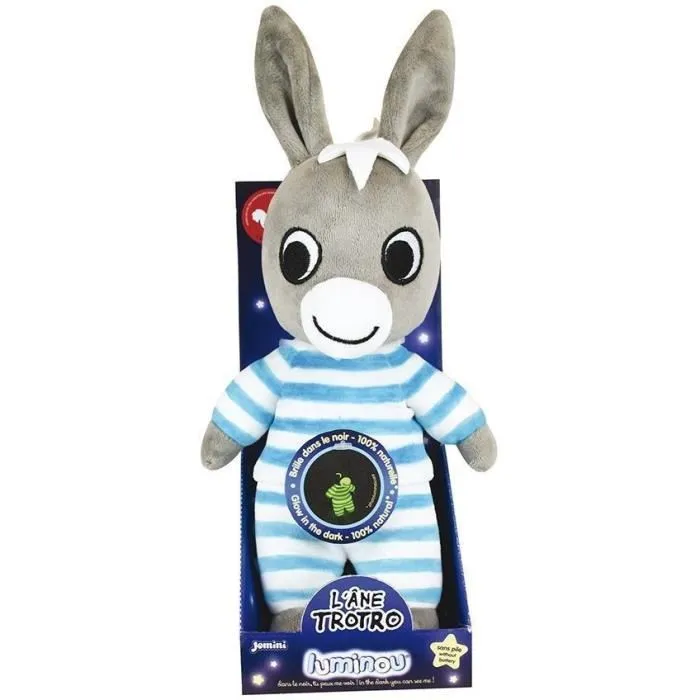 Jemini TROTRO - Peluche photoluminescente rassurante pour enfant, fonctionne sans pile - 25 cm - Blanc et bleu - Chargement à la lumière