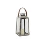 DKD Home Decor Lanterne Marron Argenté Cuir Verre Acier Chrome 20 x 20 x 40 cm