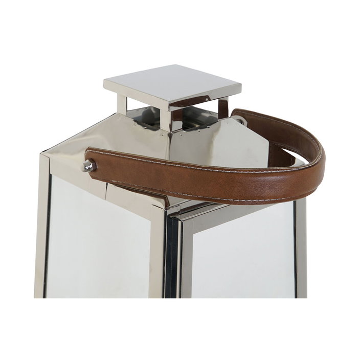 DKD Home Decor Lanterne Marron Argenté Cuir Verre Acier Chrome 20 x 20 x 40 cm
