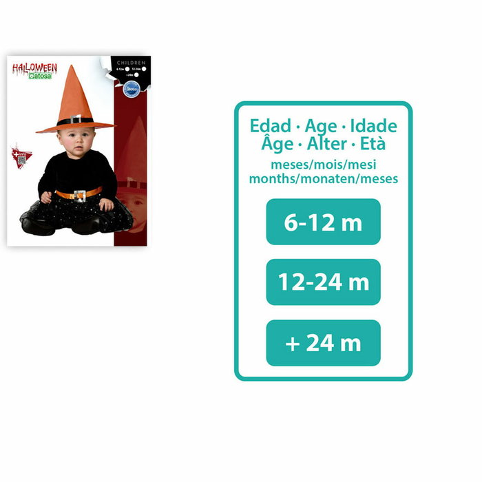 BigBuy Carnival Déguisement Sorcière Bébé avec Robe Étoilée et Chapeau Orange