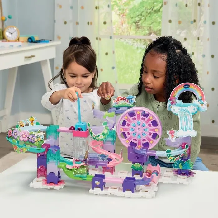 VTECH Marble Rush Fairy Garden Set M500E - Circuit de billes magique avec 96 pièces, 6 MarbleBilles, grande roue et vortex - Jouet de construction 4 ans et plus - Multicolore