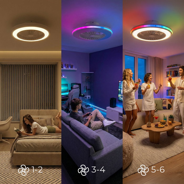 Ventilateur de plafond avec lumière LED RVB, pales cachées et télécommande Nexory InnovaGoods