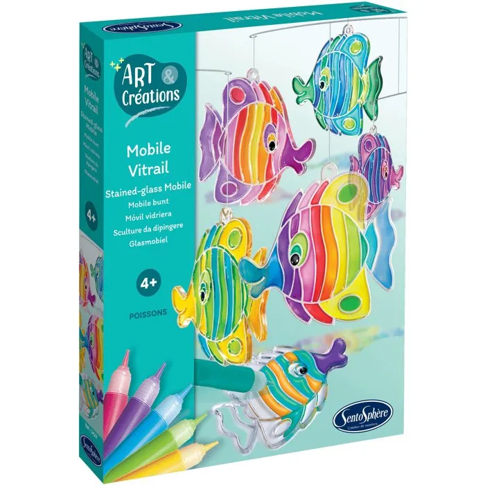 Sentosphere - Art & Créations Mobile Vitrail Poissons - Activité Créative Facile et Décorative - Kit Loisir Enfant dès 4 ans
