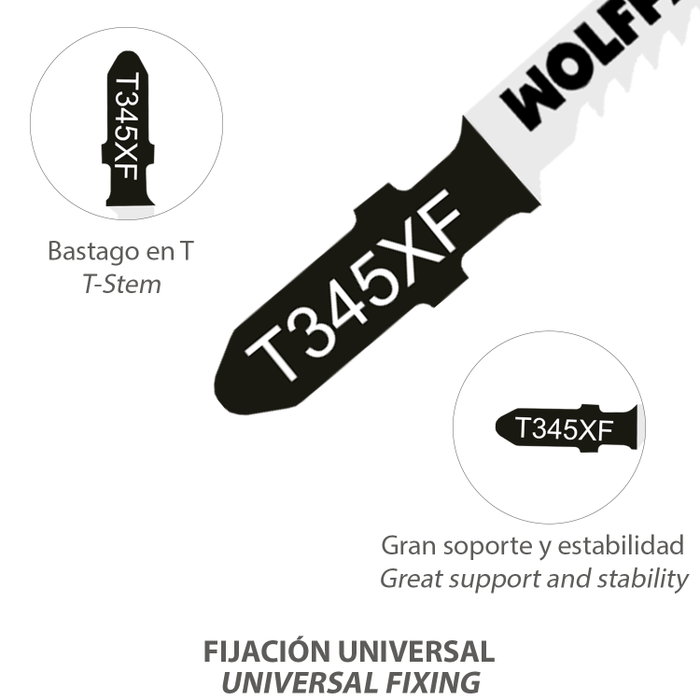 WOLFPACK LINEA PROFESIONAL Lot de 5 lames longues pour scie sauteuse, bois/métal/plastique WOLFPACK LINEA PROFESIONAL Lot de 5 lames longues pour scie sauteuse, bois/métal/plastique