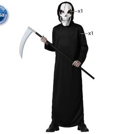 Déguisement Fantôme avec Tunique Noire, Capuche et Masque pour Enfant 3-4 Ans, Costume Garçon Halloween en Polyester