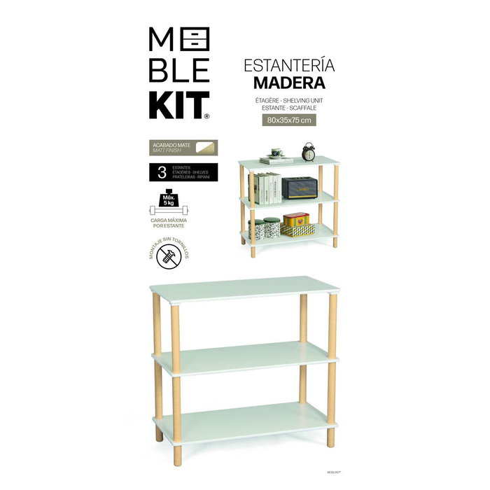 MobleKit Étagère Blanc Bois 80 x 35 x 75 cm MobleKit Étagère Blanc Bois 80 x 35 x 75 cm